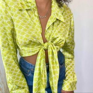 Lime Green Abstract Button Up